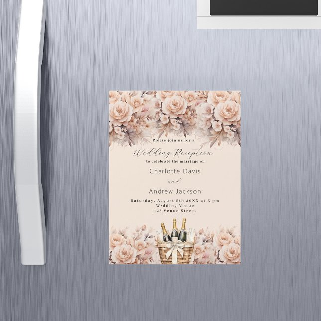 Cream peach wine basket luxury wedding reception magnetic invitation (Creator Uploaded)