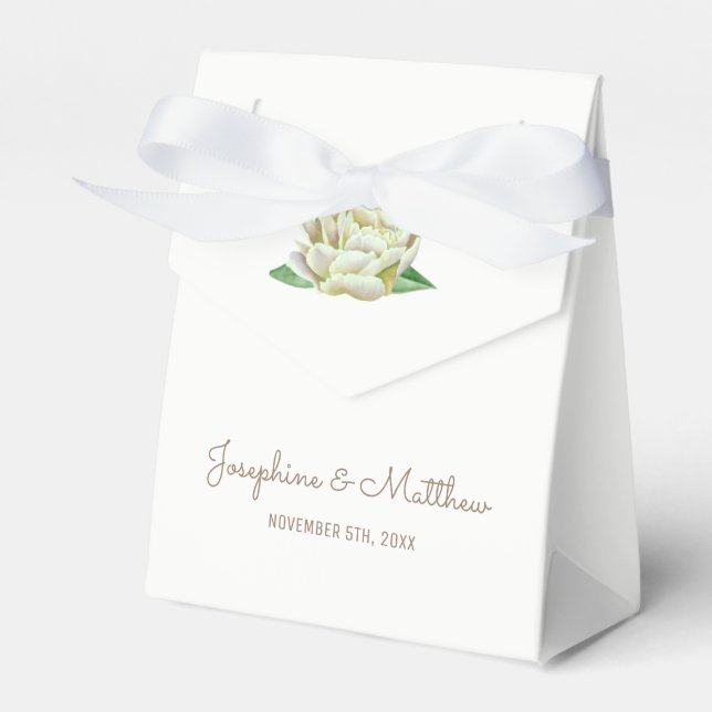 Cream Peonies Wedding Favour Boxes (Front Side)