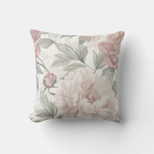 Cream peony flower blossom with greenery cushion