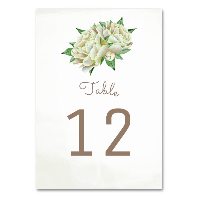 Cream Peony Flower Table Number Cards (Front)
