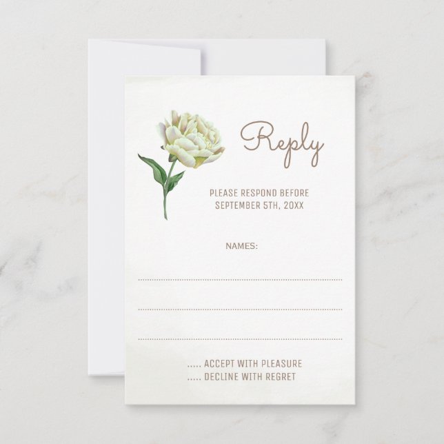 Cream Peony Flower Wedding Reply Cards (Front)