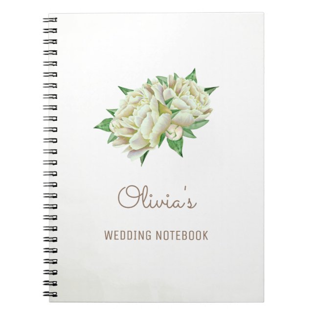 Cream Peony Flowers Wedding Planning Notebook (Front)