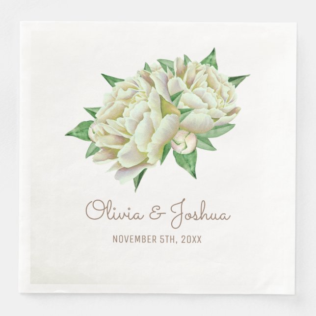 Cream Peony Watercolor Flower Wedding Napkin (Front)