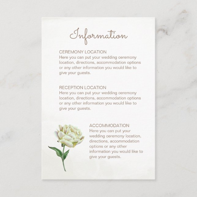 Cream Peony Wedding Information Cards (Front)
