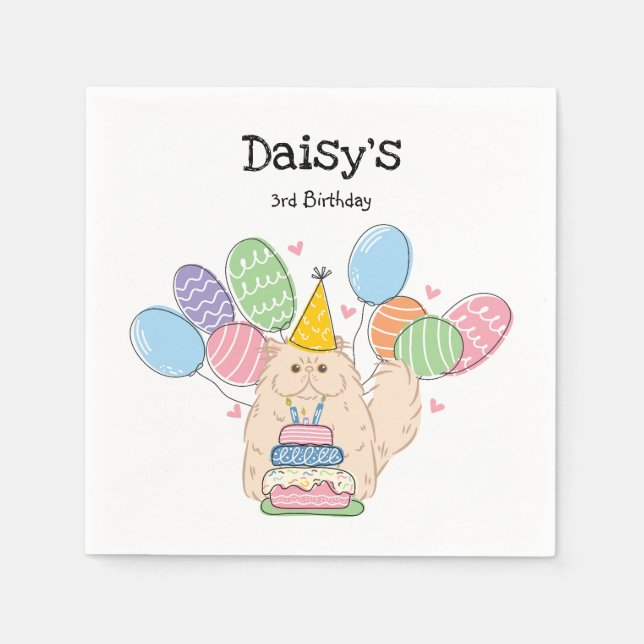 Cream Persian Cat Longhair Birthday Paper Napkins (Front)