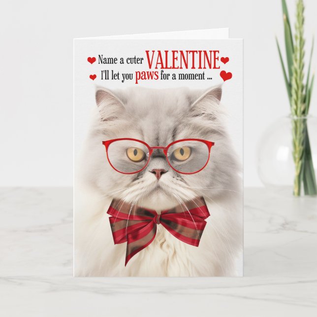 Cream Persian Cat Valentine Feline Humour Holiday Card (Front)