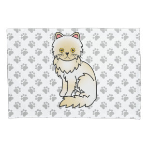 Cream Persian Cute Cartoon Cat & Paws Pillowcase
