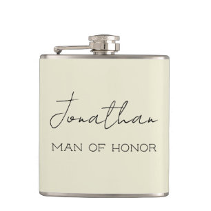 Cream Personalised Man of Honour  Hip Flask
