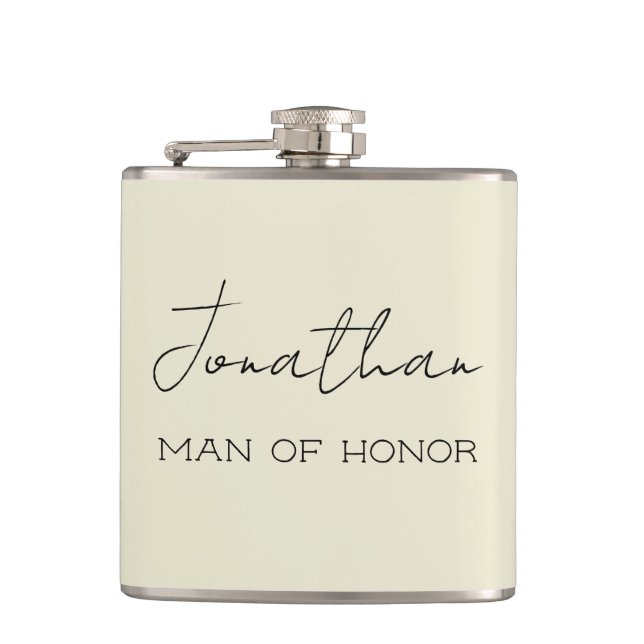 Cream Personalised Man of Honour  Hip Flask (Front)