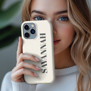 Cream personalised name simple iPhone 13 pro max case