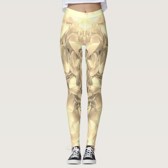 Cream Petals On Sepia Tones Leggings (Front)