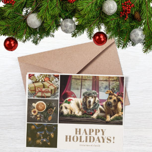 Cream Photo Collage New year Christmas greeting Holiday Card
