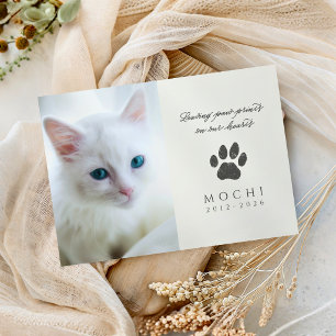 Cream Photo Name Year Gray Paw Print Pet Memorial Card