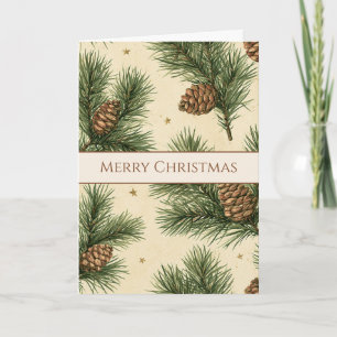 Cream Pine Cones Gold Stars Christmas   Card