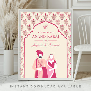 Cream Pink Anand Karaj Sikh Wedding Welcome Sign
