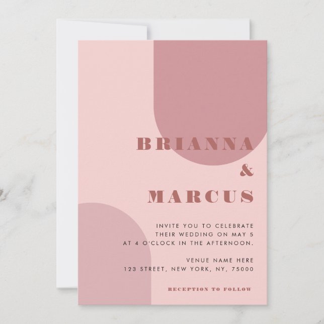 Cream Pink Boho Arch Geometric All in One Wedding Invitation (Front)