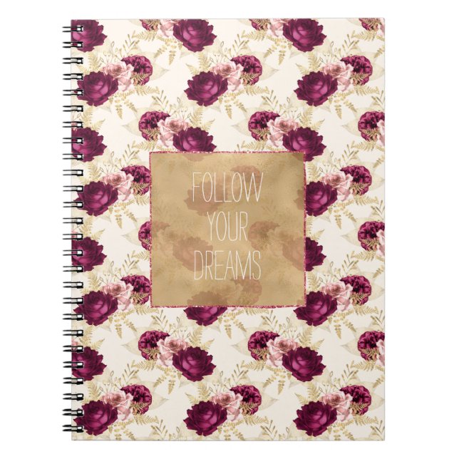 Cream Pink Burgundy Floral Quote        Notebook (Front)