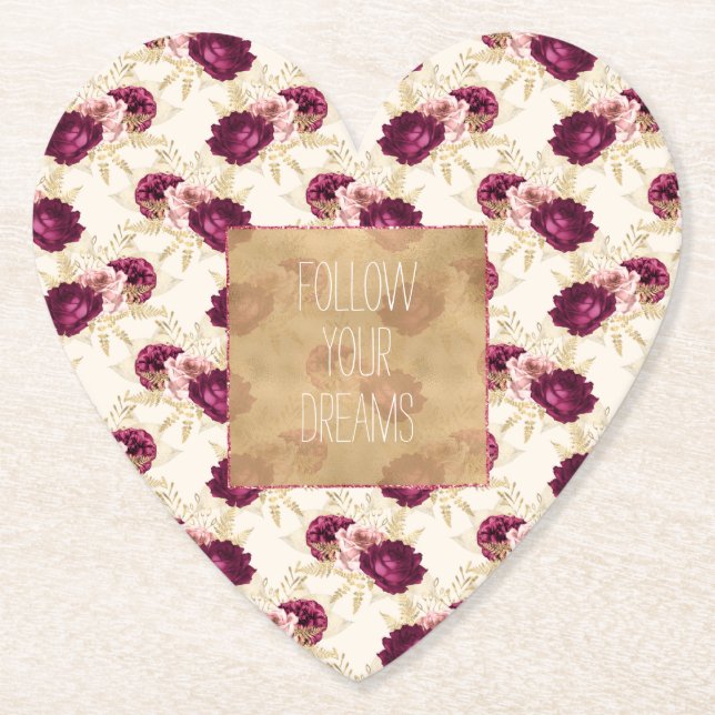 Cream Pink Burgundy Floral Quote      Paper Coaster (Front)