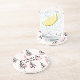Cream Pink Christmas Trees Coaster