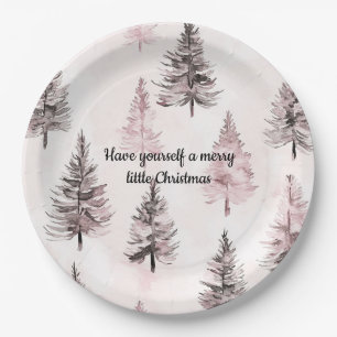 Cream Pink Christmas Trees Paper Plate