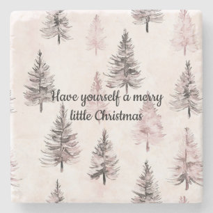 Cream Pink Christmas Trees Stone Coaster