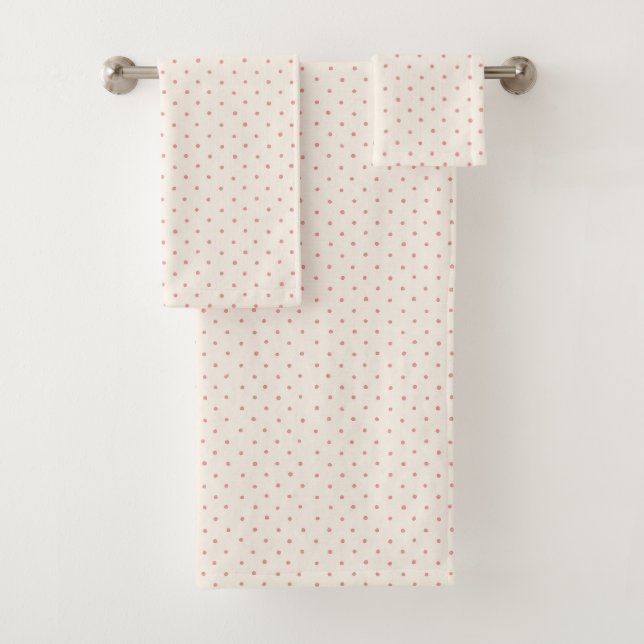 Cream Pink Dots Whimsical  Bath Towel Set (Insitu)