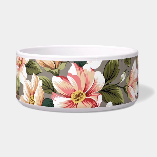 Cream, pink flowers on grey. (Front)