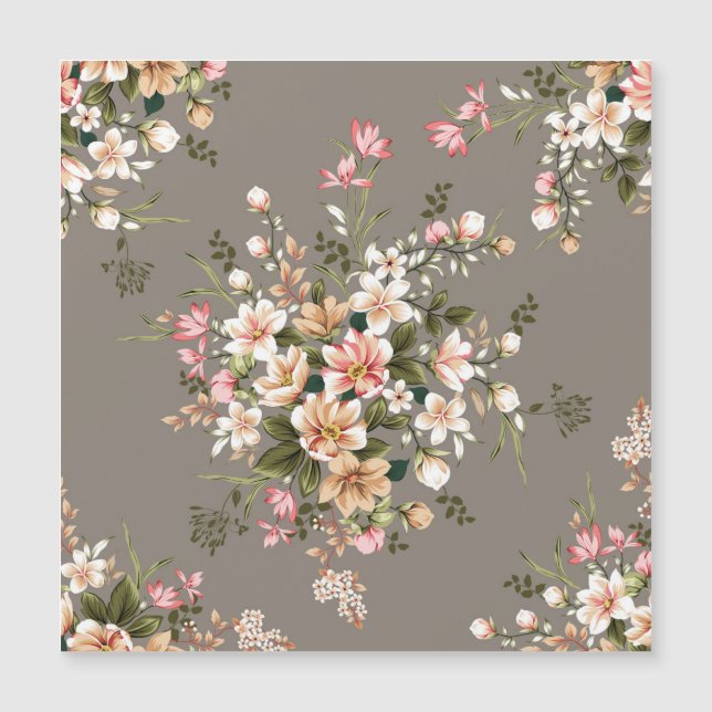 Cream, pink flowers on grey. (Front)