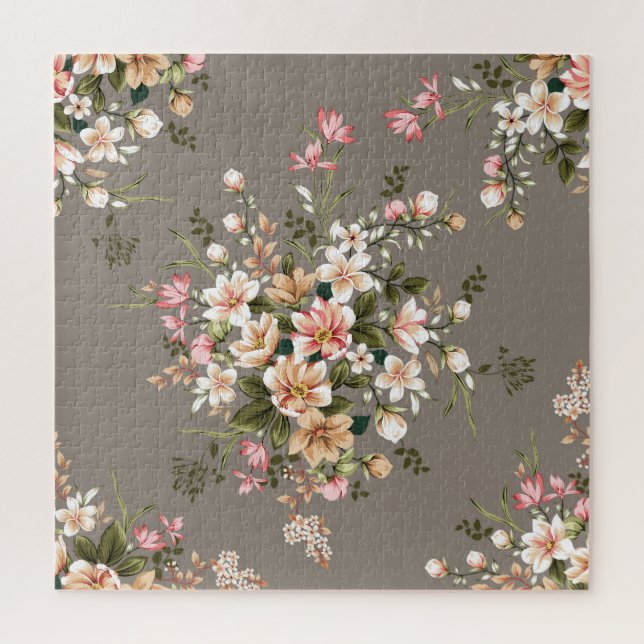 Cream, pink flowers on grey. jigsaw puzzle (Vertical)