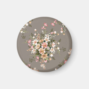 Cream, pink flowers on grey. magnet