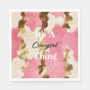 Cream Pink Gold Cowgirl Cowhide Quote Birthday Napkin