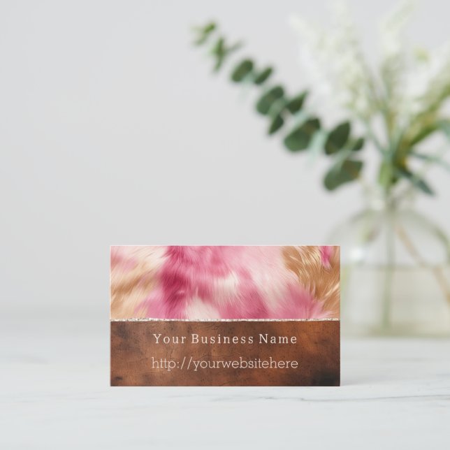 Cream Pink Gold Cream Southwest Cowgirl Cowhide Business Card (Standing Front)