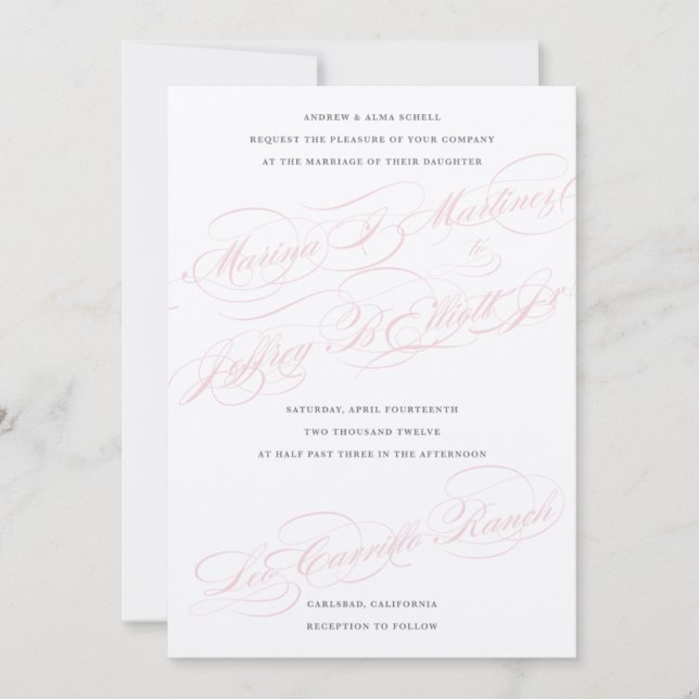 Cream, Pink & Grey • Custom Wedding Invitation (Front)