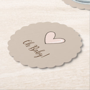 Cream Pink Heart Baby Shower Paper Coaster