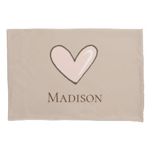 Cream Pink Heart Name Pillowcase