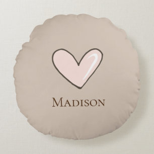 Cream Pink Heart Name Round Cushion