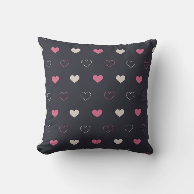 Cream & Pink Heart Seamless Pattern Cute Minimal Cushion (Front)