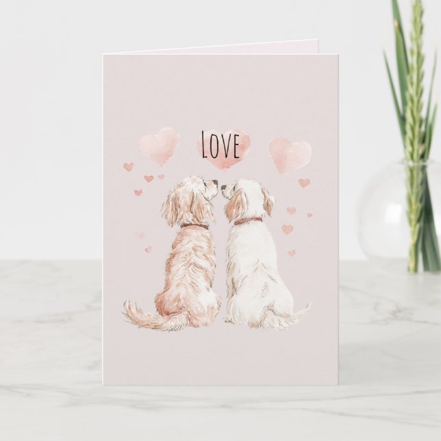 Cream Pink Hearts Dog Love Card (Front)