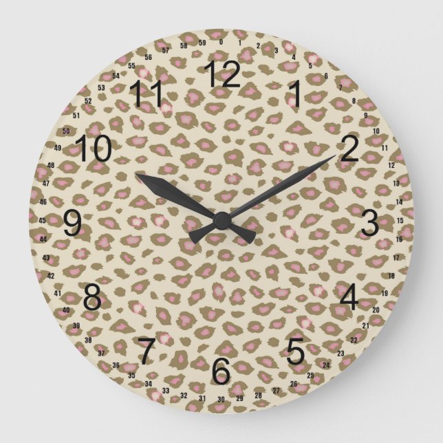 Cream Pink Leopard Print Large Clock (Front)