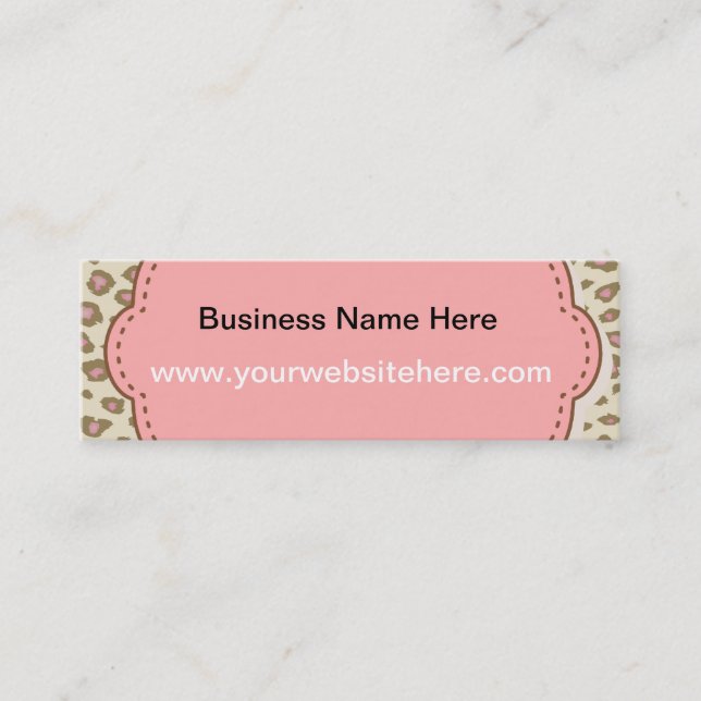 Cream Pink Leopard Print Mini Business Card (Front)