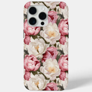 Cream & Pink Peony Flowers Design iPhone 15 Pro Max Case