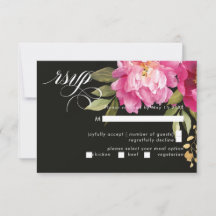 Cream & Pink Peony Watercolor Flowers Black