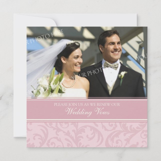 Cream Pink Photo Wedding Vow Renewal Invitations (Front)