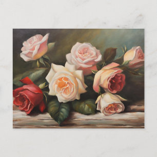 Cream, Pink, Red Roses Still Life  Postcard