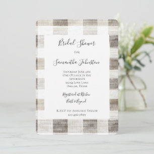 Cream Plaid Stripes Bridal Shower Invitation