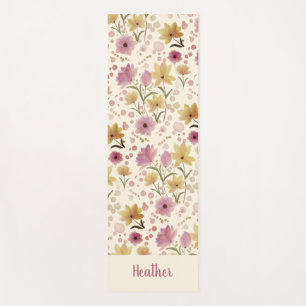 Cream Plum Wildflower Watercolor Monogram Name Yoga Mat