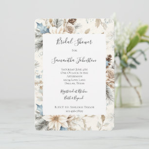 Cream Poinsettia Blue Floral Bridal Shower Invitation