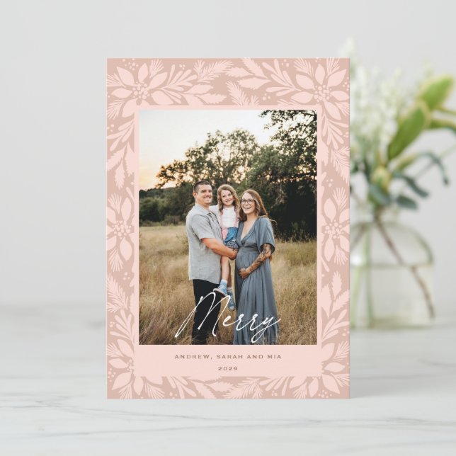 Cream Poinsettia Christmas Design Holiday Card (Standing Front)