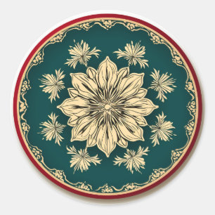Cream Poinsettia Floral Festivity Classic Round Sticker