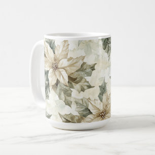 Cream Poinsettia Flowers Coffee Mug